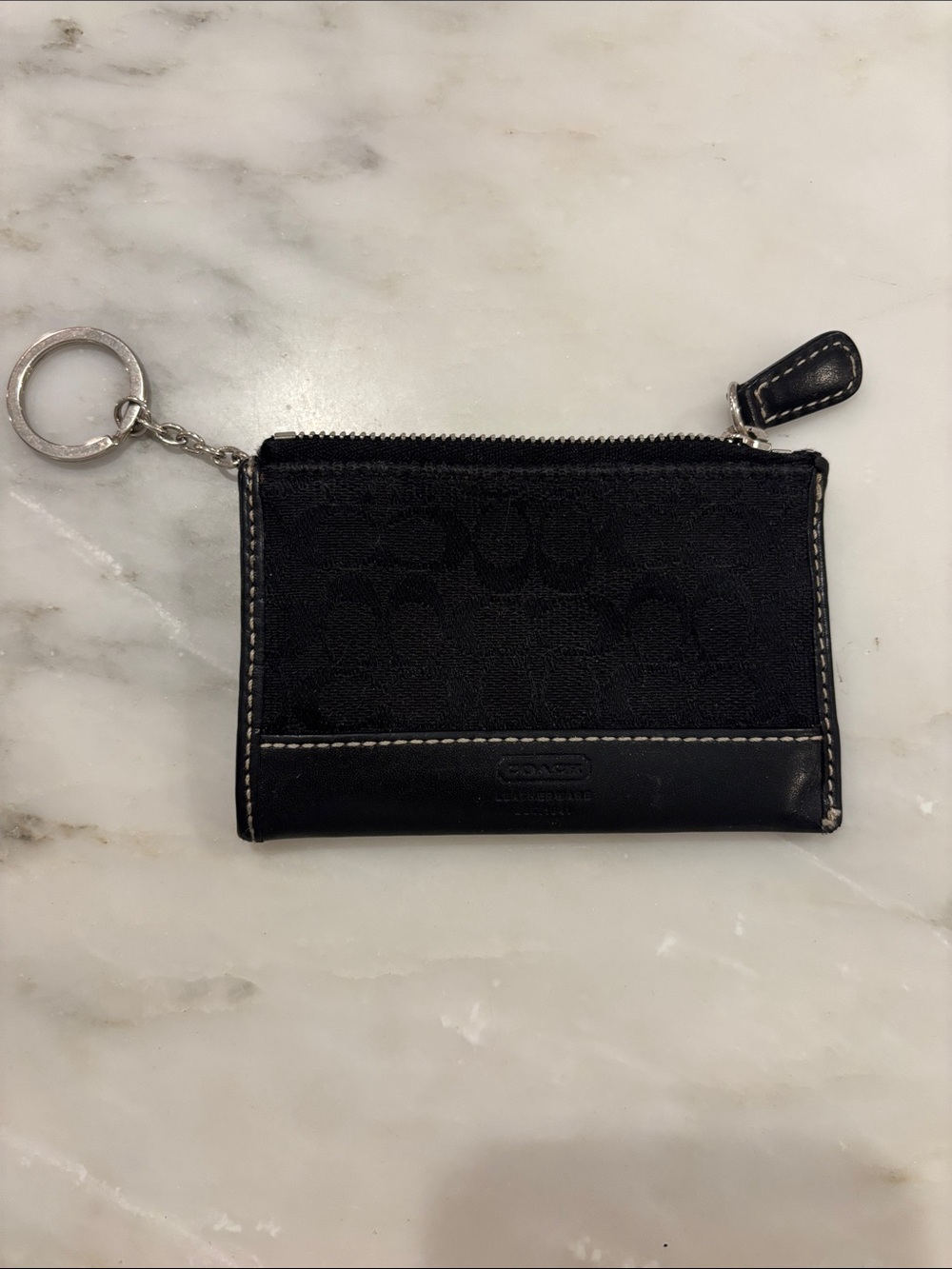 Coach Black Signature Zip Card Holder Keychain